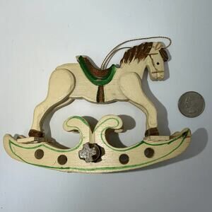 Vtg Wooden Rocking Horse Christmas Ornament Articulated Rustic Farmhouse Decor